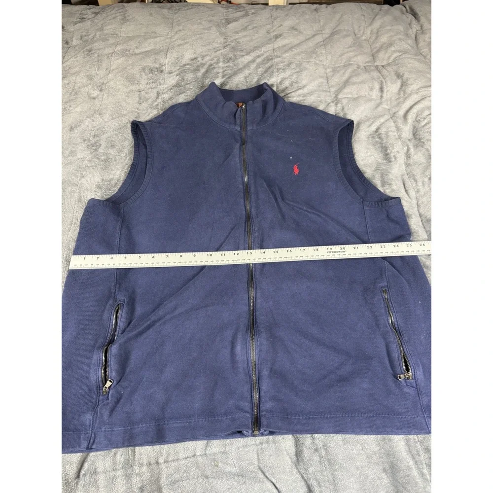 Polo‎ Ralph Lauren Mens XXL Navy Blue Full Zip Mock Neck Sweater Vest 6252
